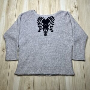 HUNKYDORY Lambswool Angora Ram Skeleton Knit Sweater Womens Size XL Gray Blue